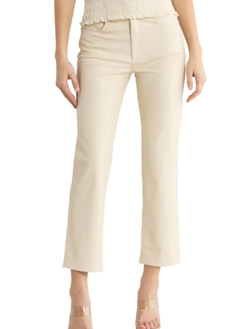 AG Adriano Goldschmied High Waist Crop Straight Faux Leather Pants in Ivory